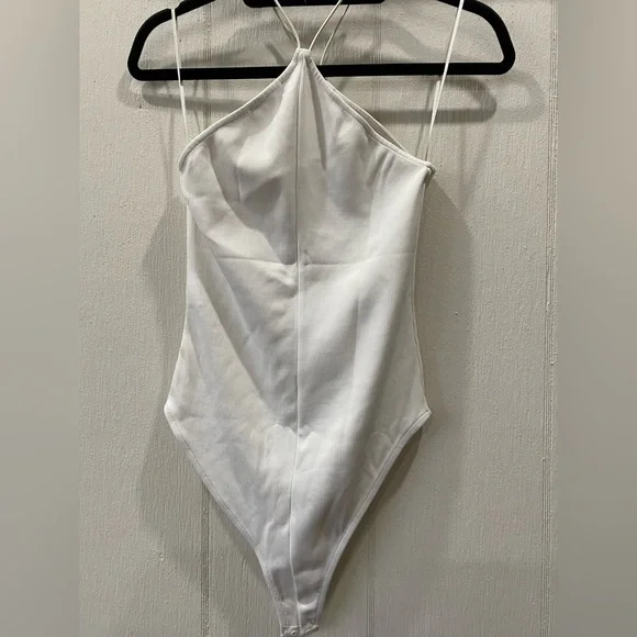 Zara white/ cream cotton ribbed halter bodysuit size M - Picture 7 of 10